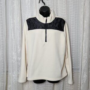 Chaps Cream White Pull Over Fleece W/ Black Quilted Shoulders SzXL